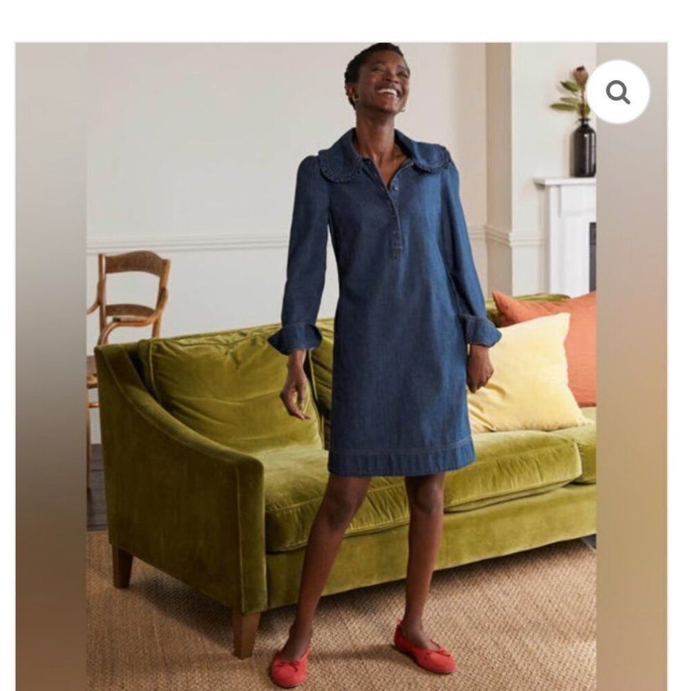 Boden Women Denim Dress Statement collar UK 10R US 6R Blue D0029 NWT